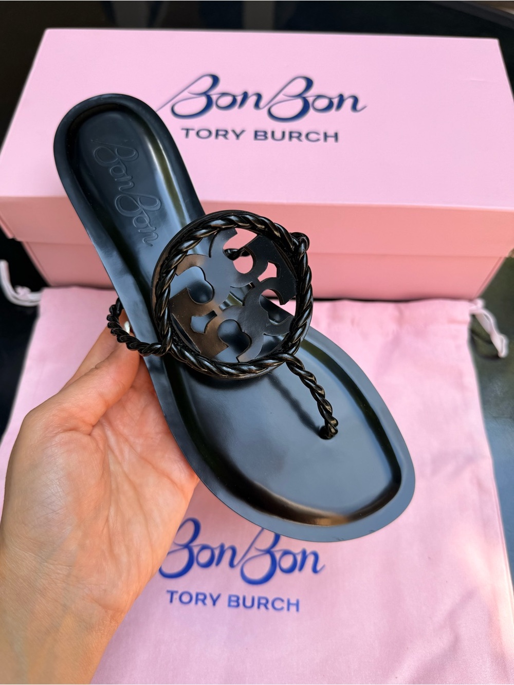 Tory Burch Miller Twist Thong Sandals Hi‎ Shine Leather Salty Licorice